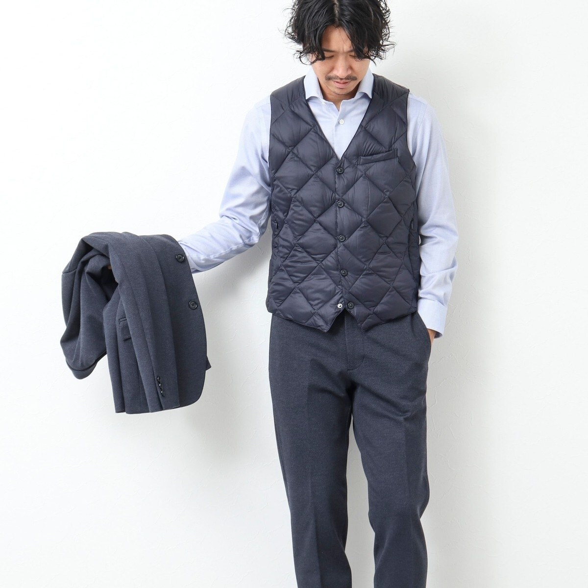 TAION/タイオン】SINGLE SNAP BUTTON DOWN GILET ダウンジレ