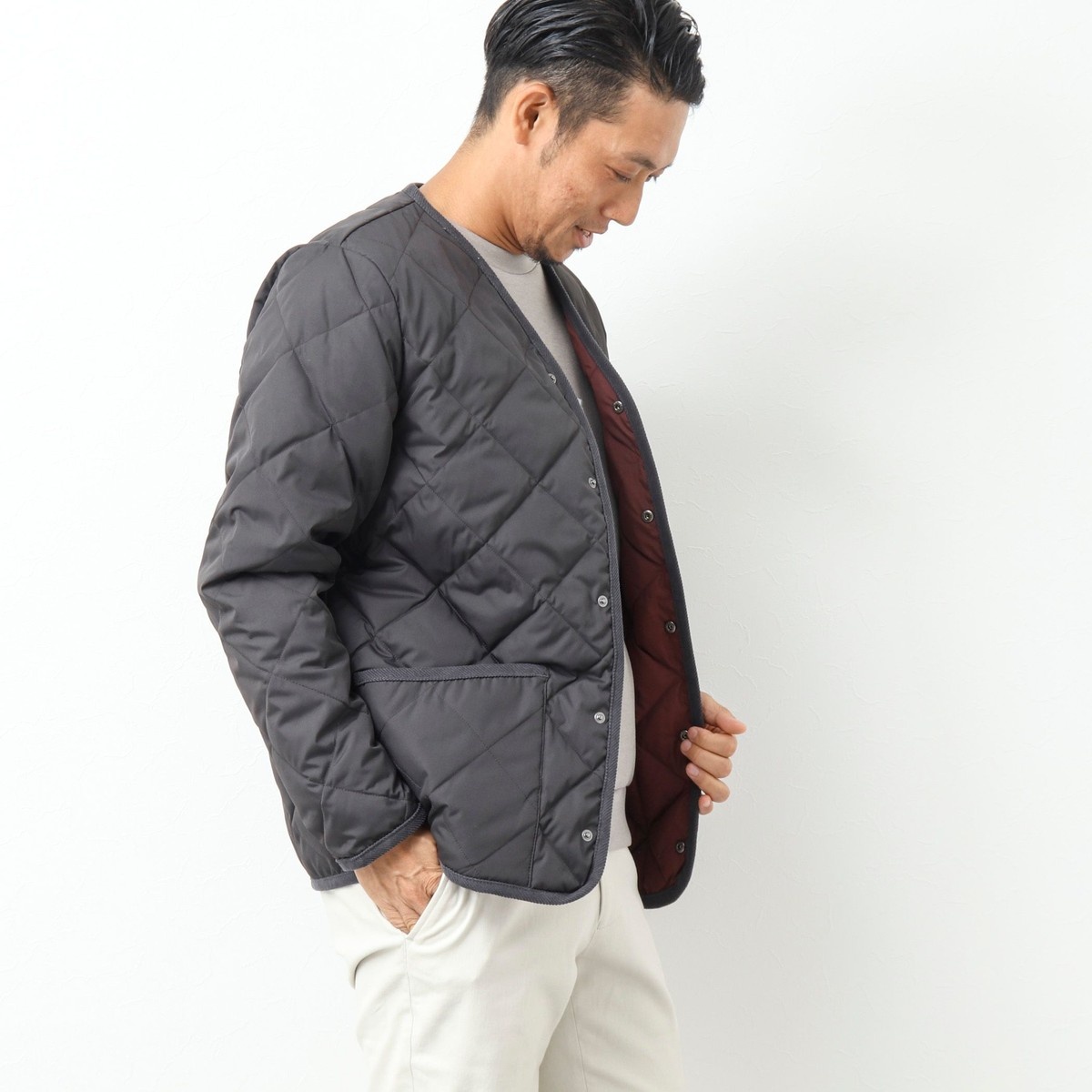 TAION/タイオン】PIPING V NECK DOWN CARDIGAN ダウンブルゾン