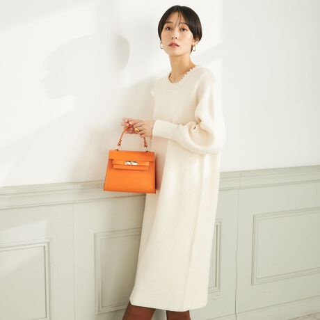 ◇【WEB限定】《手洗い可能》パール付き片畦ニットワンピース  