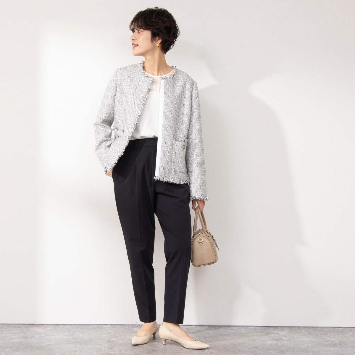 BISHU JAPAN ミックスツイードノーカラージャケット