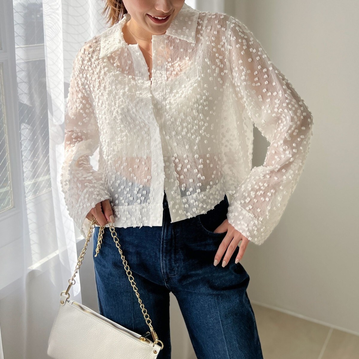 24SS ノーリーズ 2way シアージャガード半袖Tブラウス【KIRYU】 24SS ノーリーズ 2way シアージャガード半袖Tブラウス【KIRYU