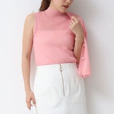 《手洗い可能》《アンサンブル対応》シアーリブノースリーブプルオーバーニット