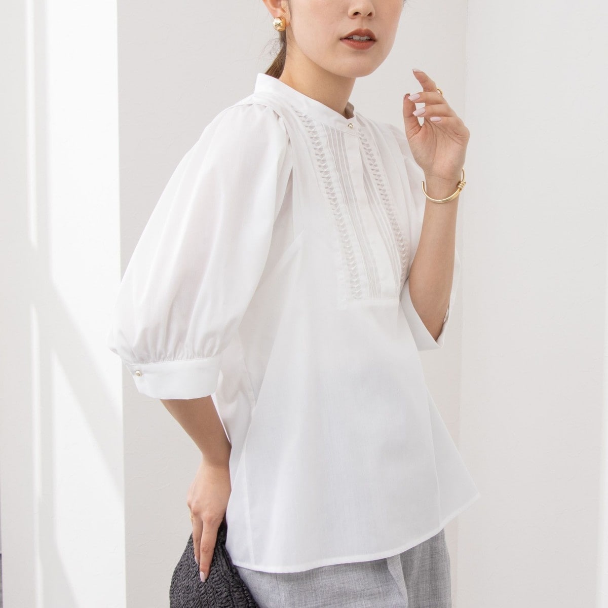 NOLLEY'S - ノーリーズ　ピンタック5分袖シャツブラウス セットアップ対応》ピンタック5分袖シャツブラウス | ノーリーズ