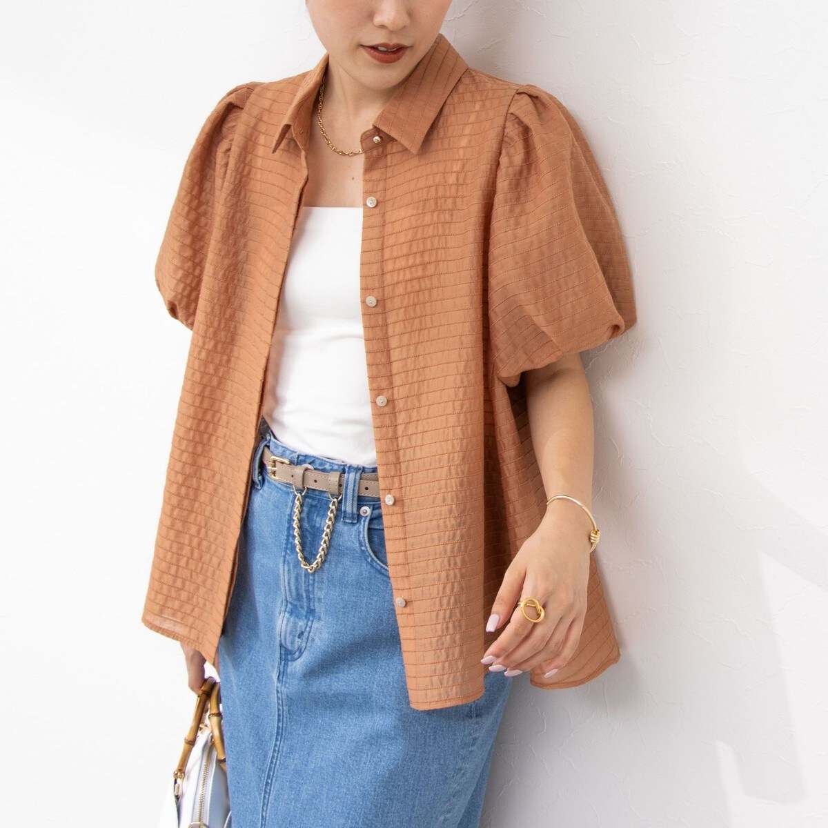 【新品】ノーリーズ シアーボーダー シャツ ブラウス オレンジ バルーンスリーブ NOLLEY'S - 【新品】ノーリーズ シアーボーダー シャツ ブラウス