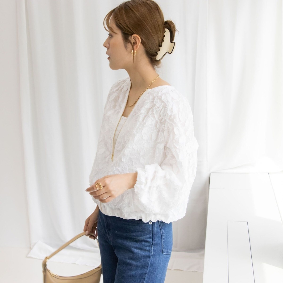 ノーリーズソフィ　シアーカットジャガードブルゾン NOLLEY'S Sophi（ノーリーズソフィ）の「シアーカットジャガード