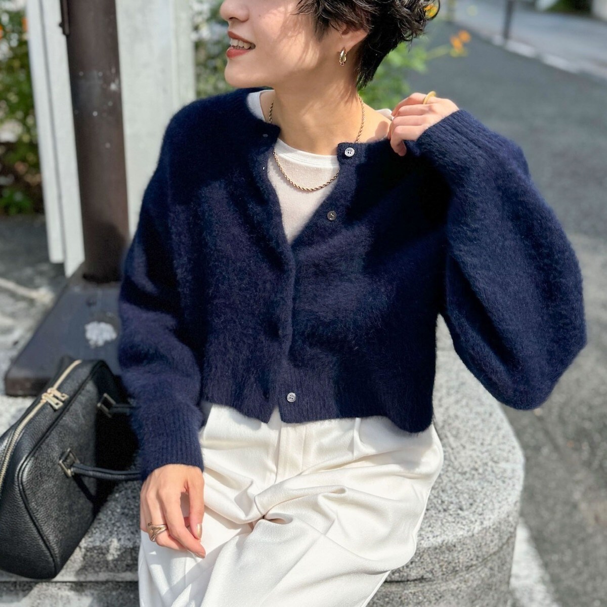 nolley's ヘアリーラメクルーネックカーディガン 【公式通販】