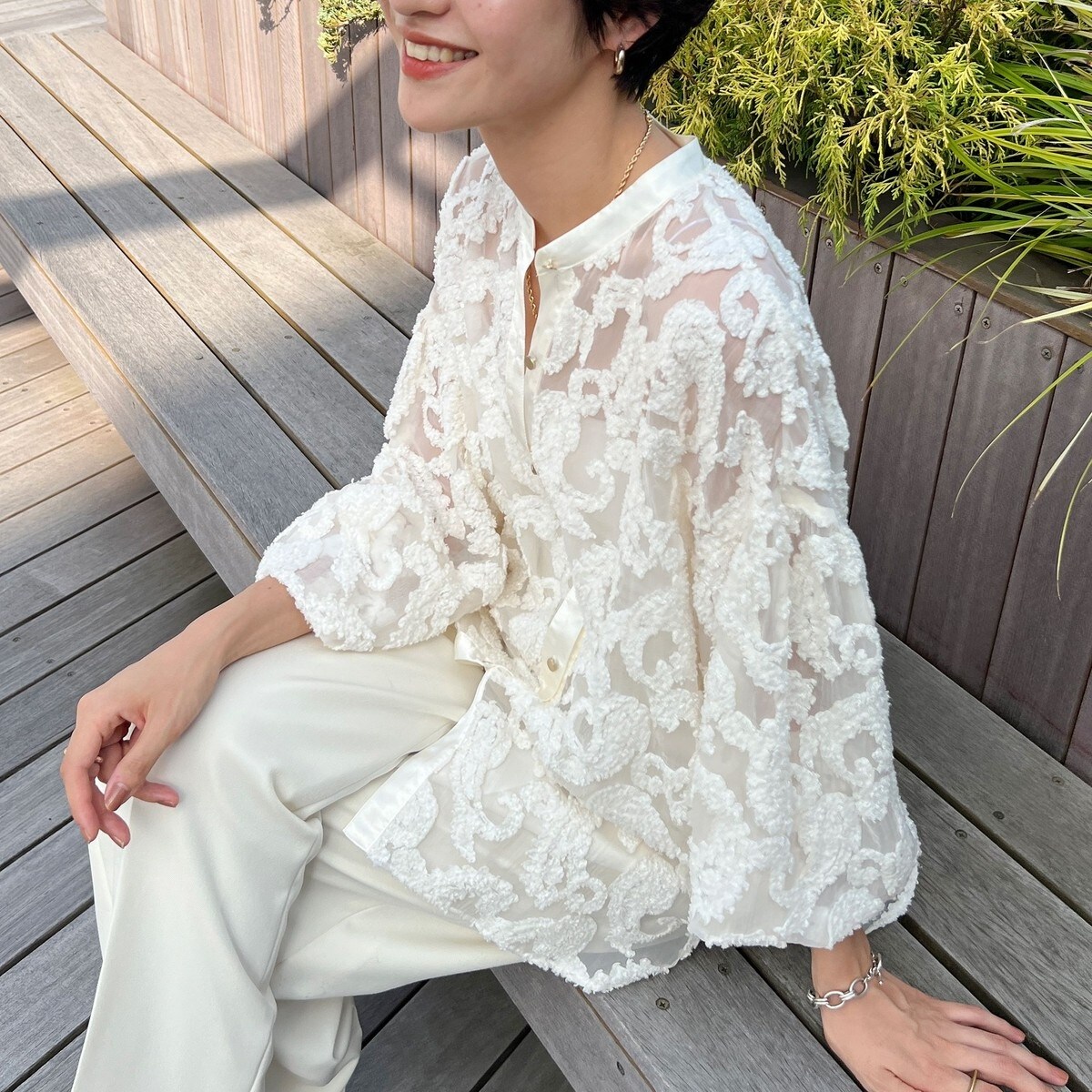 pineappleNOLLEY'S KIRYUペイズリージャガードブラウス KIRYUペイズリージャガードバンドカラーシャツ | ノーリーズ(NOLLEY'S