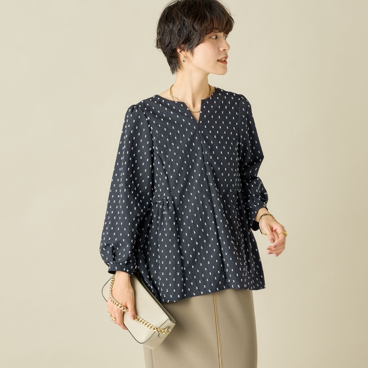 【新品】ノーリーズ ドットジャガード タフタ ペプラムブラウス アイボリー ノーリーズソフィー NOLLEY'S sophi ドットジャガードタフタ