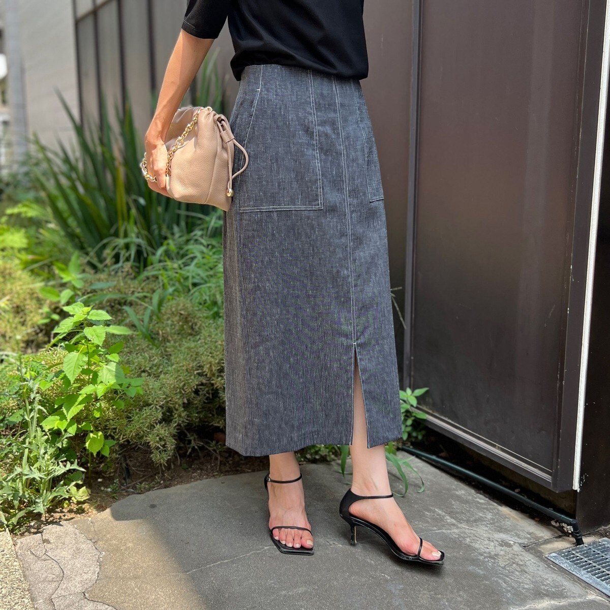 24SS 美品 ノーリーズ ✴︎ ウォッシャブル麻混タイトスカート S ウォッシャブル麻混タイトスカート | ノーリーズ(NOLLEY'S
