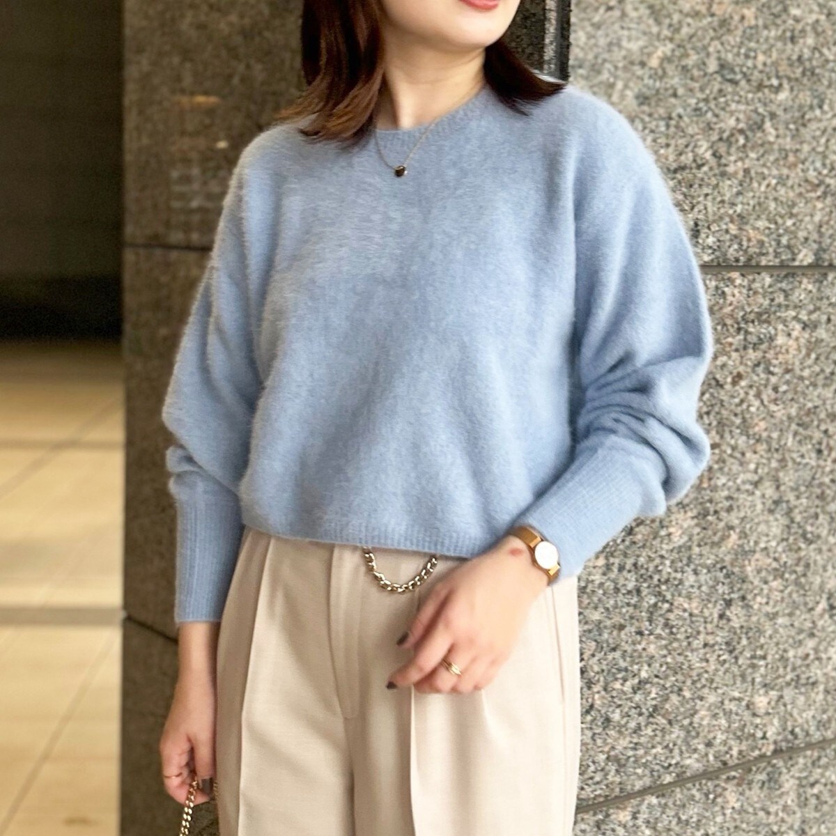 ノーリーズ NOLLEY’S ヘアリーショート丈 クルーネックプルオーバーニット 1-0030-6-02-002 グリーン サイズ：38 ヘアリーショート丈クルーネックプルオーバーニット