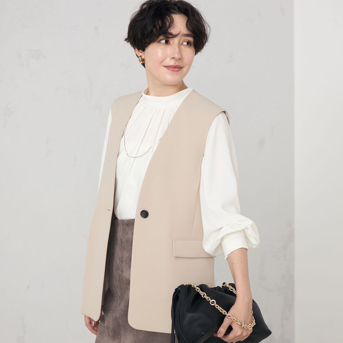 Nolley's ジレ、パンツ　セットアップ セットアップ対応》ウォッシャブルダブルクロスジレ