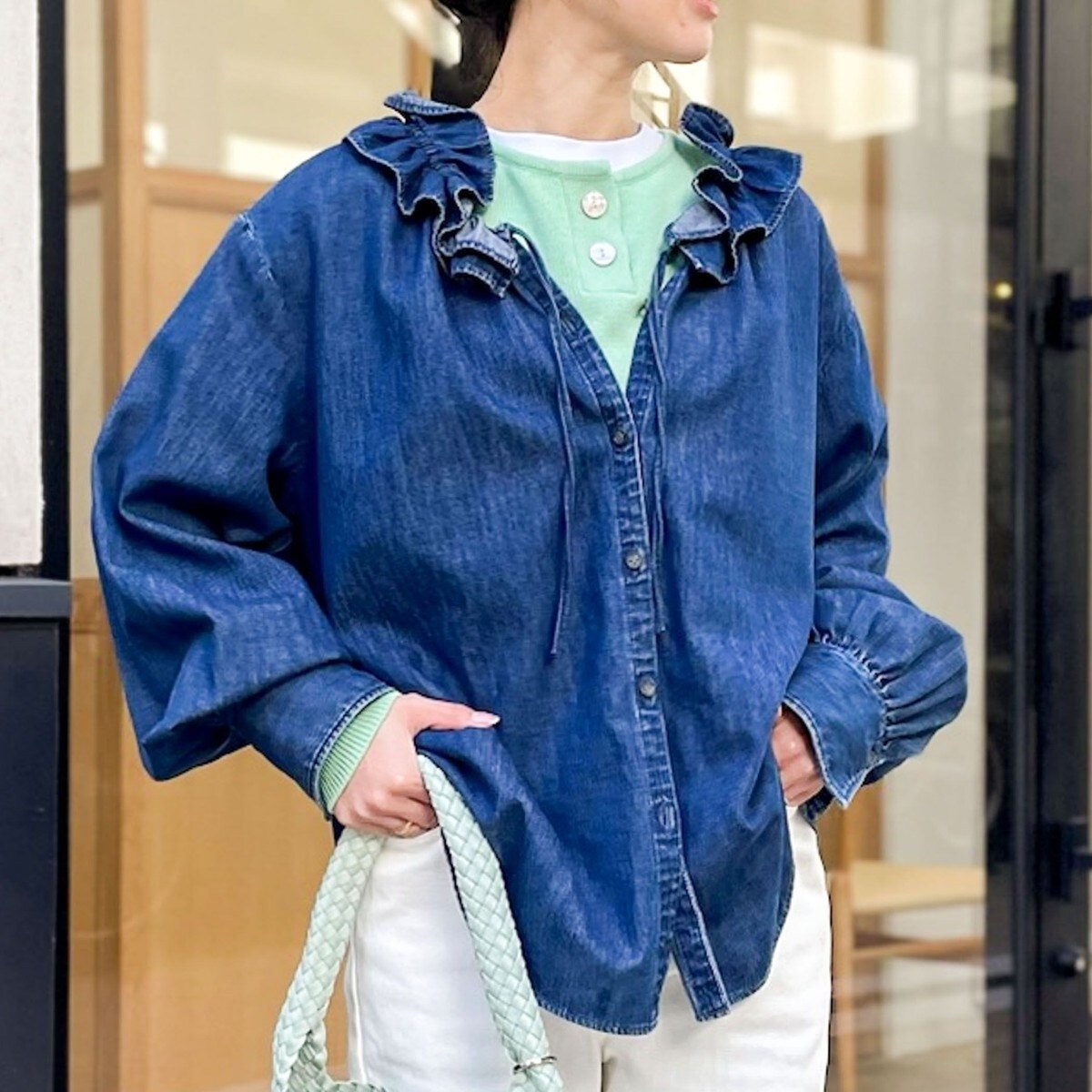 追加7回】【RM denim】フリルギャザーデニムブラウス | ノーリーズ