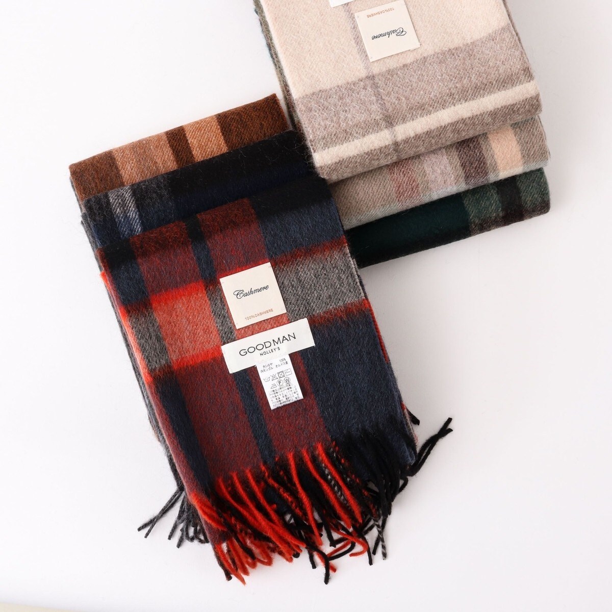 NOLLEY'S】カシミヤ100% トリコロールチェック柄マフラー