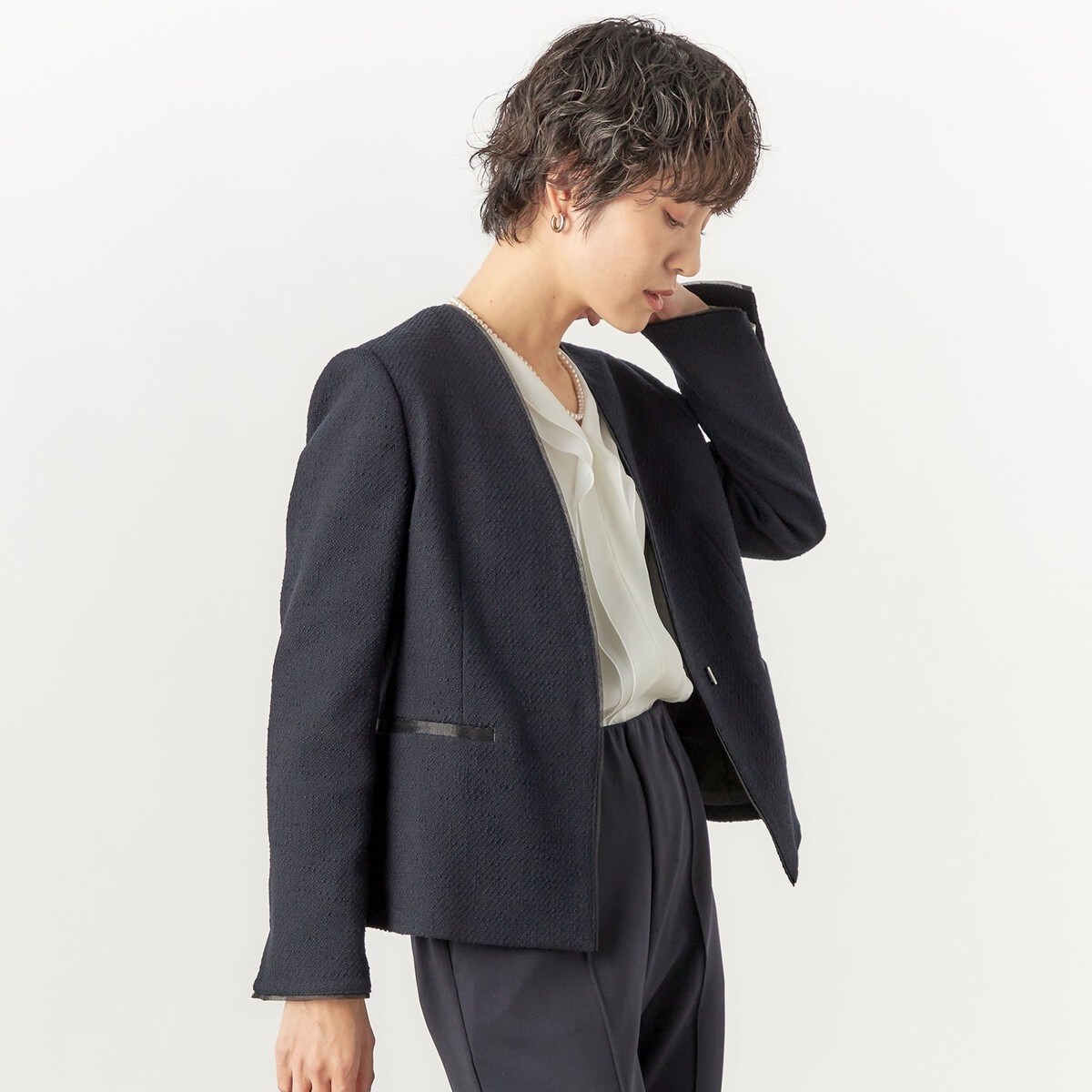 セットアップ対応》MIXツイードノーカラージャケット | ノーリーズ