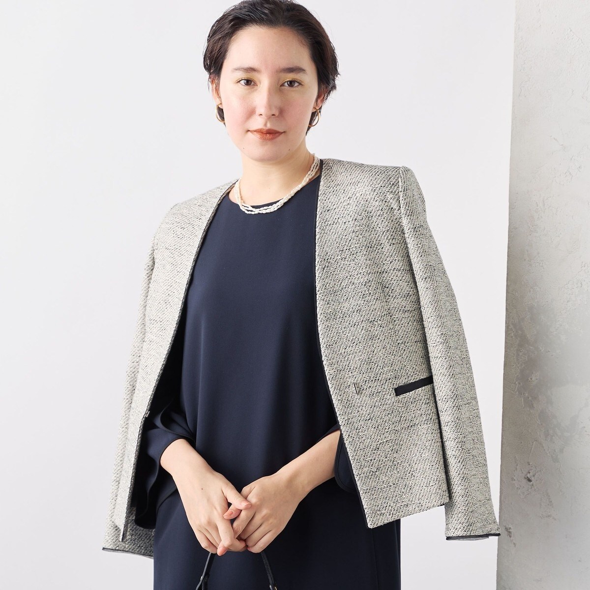 セットアップ対応》MIXツイードノーカラージャケット | ノーリーズ