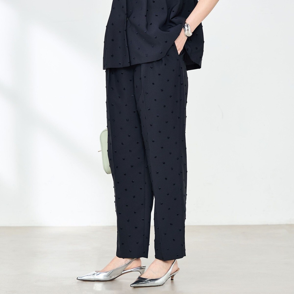 ★ノーリーズ★ ウォッシャブルドットツッキリツータックテーパードパンツ NOLLEY'S｜《セットアップ対応》ウォッシャブルドットツッキリ
