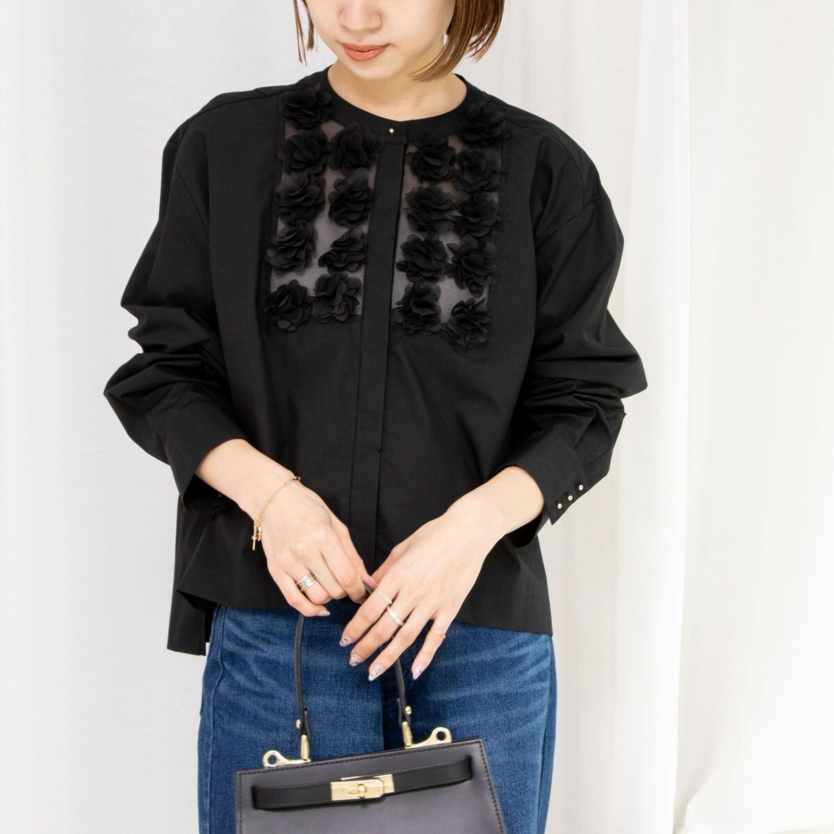 美品 ノーリーズ 2万円 チュールフラワージャケット ブラウス NOLLEY'S