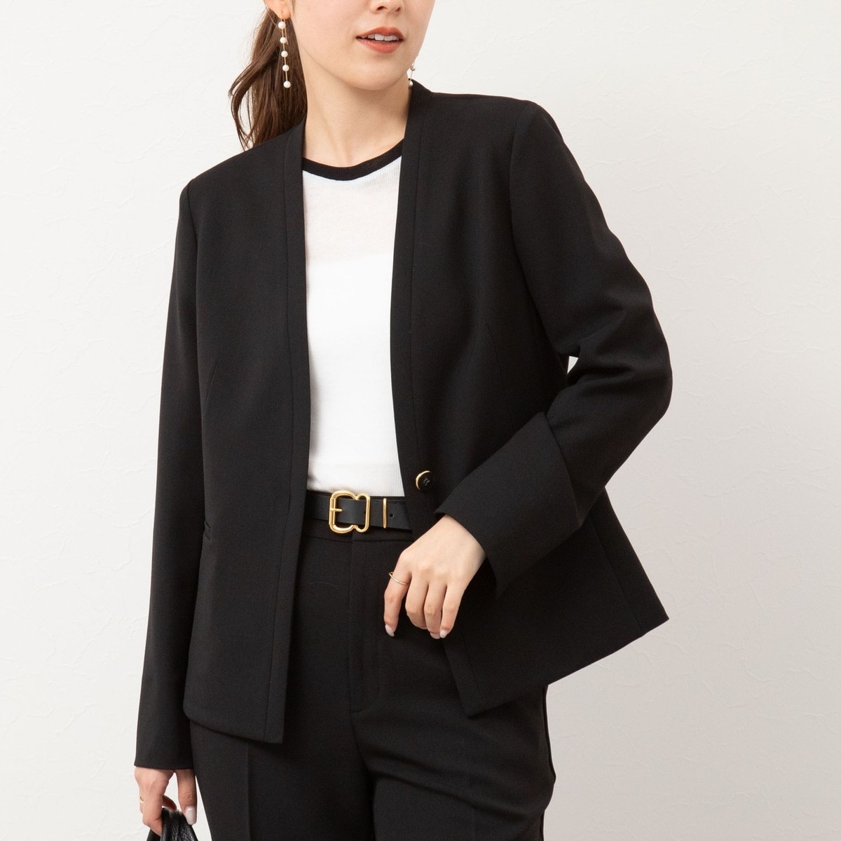 【値下！新品タグ付き】NOLLEY'S ノーカラージャケット 黒 38(M) NOLLEY'S ジャケット ノーカラージャケット 「セットアップ対応