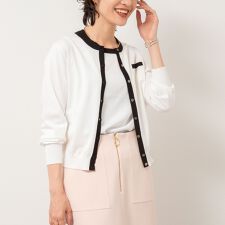 《アンサンブル対応/手洗い可能》綿ポリポケ付きCクルーネックカーディガン