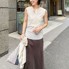 《アンサンブル対応》シアーワッフルヘンリーノースリーブ2WAYプルオーバーカットソー
