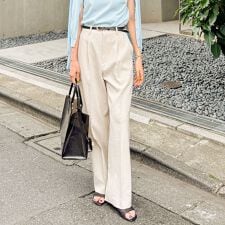 ウォッシャブル麻調ドライシャンタンライトワイドパンツ