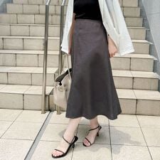 ウォッシャブル麻調フレアスカート