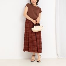フリンジ生地ニットワンピース