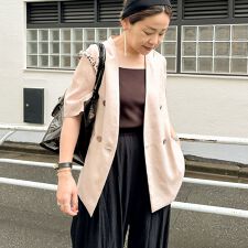 ウォッシャブルリネン風シアー5分袖ジャケット