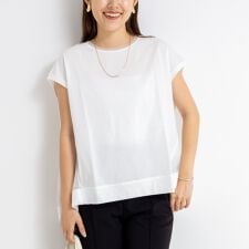 後ろチュール切り替えフレンチスリーブカットソー