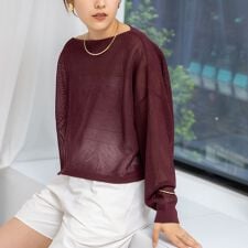 《手洗い可能》ドライメッシュショートプルオーバーニット