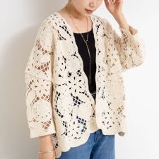 《手洗い可能》レース刺繍7分袖ボレロ
