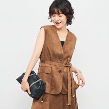 《セットアップ対応》ストレッチスエードベルテッドジレ