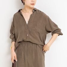 《セットアップ対応》ウォッシャブルシルキーキュプラドレープシャツ
