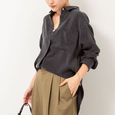 《セットアップ対応》ウォッシャブルシルキーキュプラドレープシャツ