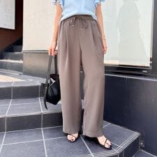 《セットアップ対応》ウォッシャブルダブルクロスサテンイージーワイドパンツ