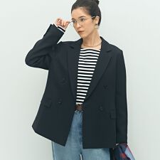 《セットアップ対応》ウォッシャブルウール調ストレッチダブルジャケット