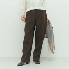 《セットアップ対応》ウォッシャブルウール調セミワイドパンツ