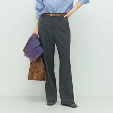 《セットアップ対応》ウォッシャブルソフトシャンブレーセミフレアパンツ