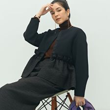 《セットアップ対応》ウォッシャブルエアボールジャガードペプラムブルゾン