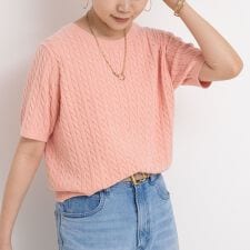 《手洗い可能》《アンサンブル対応》モールヤーンミニケーブルプルオーバーニット