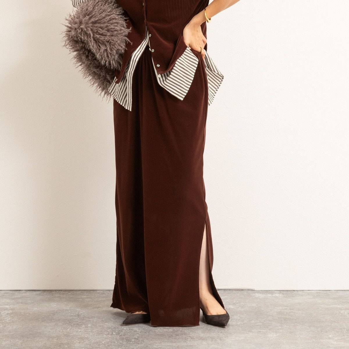 セットアップ対応》高機能 フィブリルサテンバイヤススカート