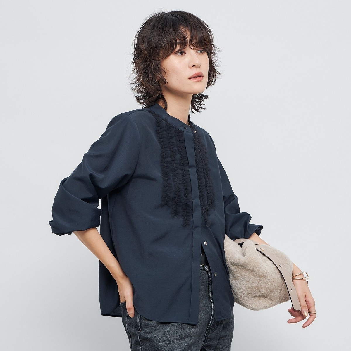 NOLLEY&#39;S - @ ノーリーズ NOLLEY&#39;S フリル ブラウス シャツ ノースリーブ 青 NOLLEY'S｜ノーリーズのトップス（ブルー・ネイビー/青色系