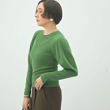 《手洗い可能》リブパフスリーブプルオーバーニット