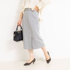 ウォッシャブルベルト付きラップ風タイトスカート