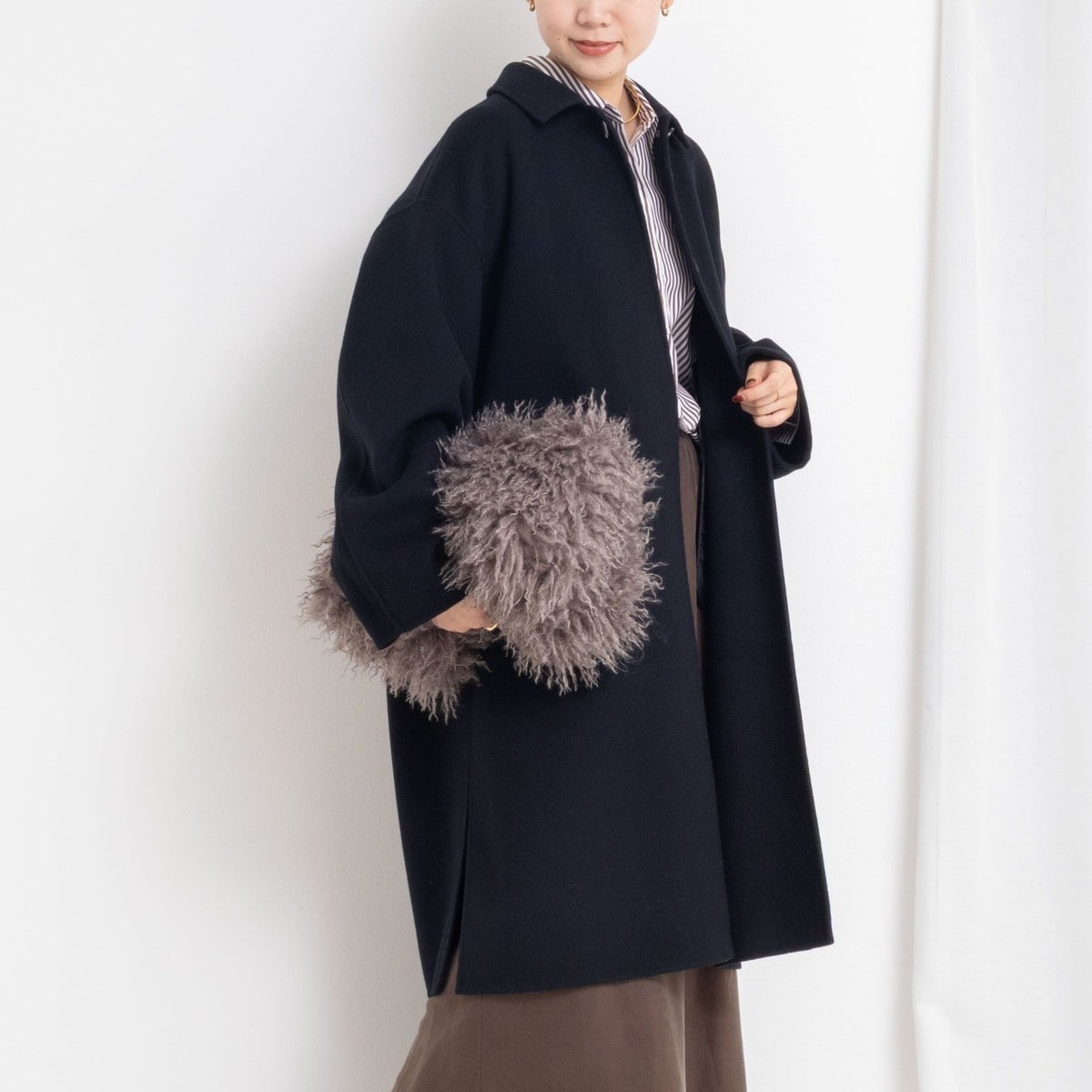 NOLLEY'S SOPHI ブラック ノーカラーコート　 M カシミヤ混 ノーリーズソフィー NOLLEY'S sophi ◇【WEB限定カラーあり