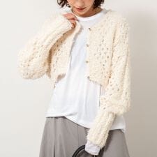 《手洗い可能》カットフェザーヤーン透かし柄2WAYカーディガン