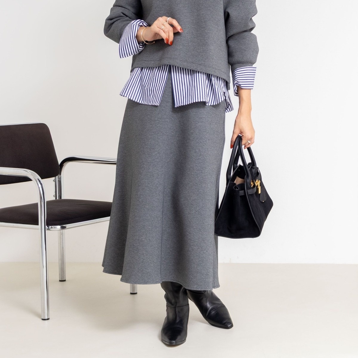 ノーリーズソフィ　スカートスーツ セットアップ対応》ウォッシャブルウール調サージセミタイトスカート