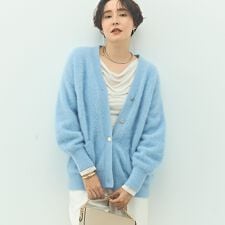 カシミヤ混ヘアリーVネックカーディガン