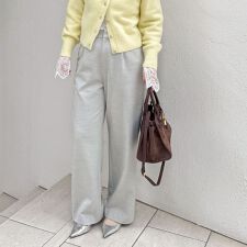 ノーリーズソフィー(NOLLEY’S sophi)のウォッシャブル両面起毛ヘリンボーン/ストライプセミワイドパンツ