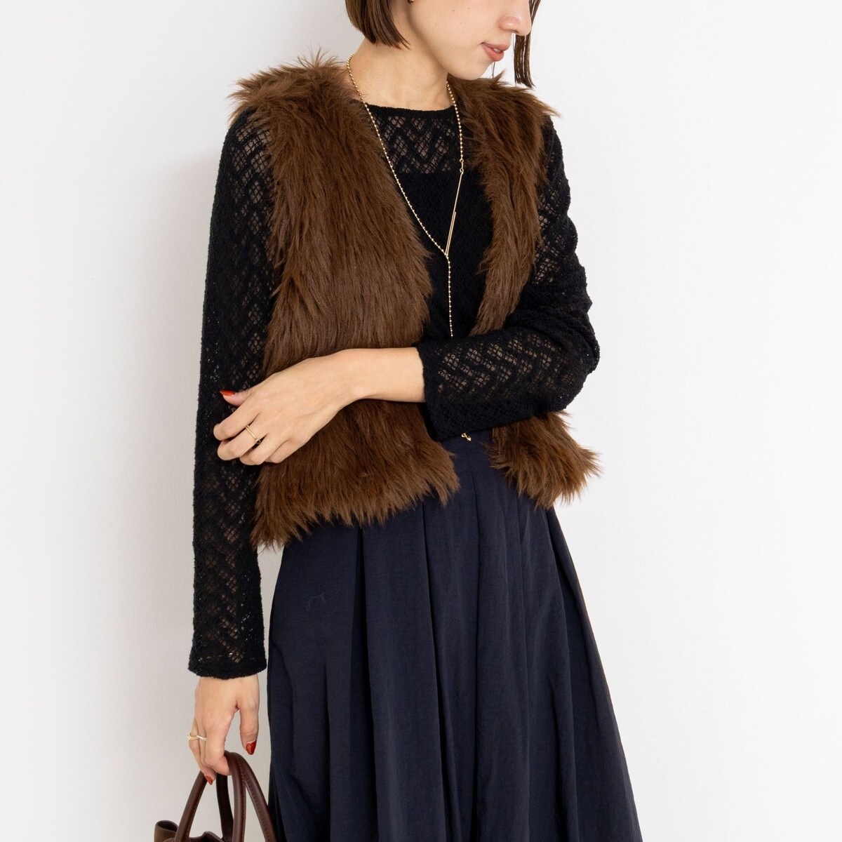 25AW NOLLEY'S ノーリーズ ビックボタン起毛ファーベスト キャメル